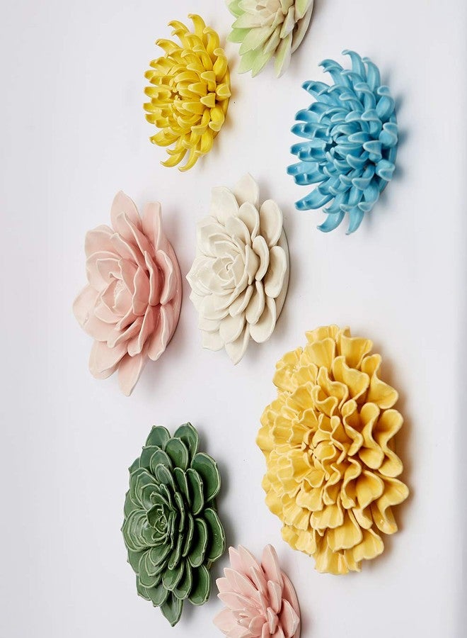 SEINHIJO Ceramic Flower Wall Decor 3D Wall Art Sculpture Modern Arts Gifts Blue 5.1inch - Image 3